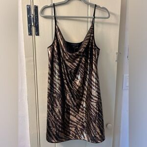 AllSaints Haddie Zebra Print Sequin Cocktail Mini-dress, Size 12, NWT
